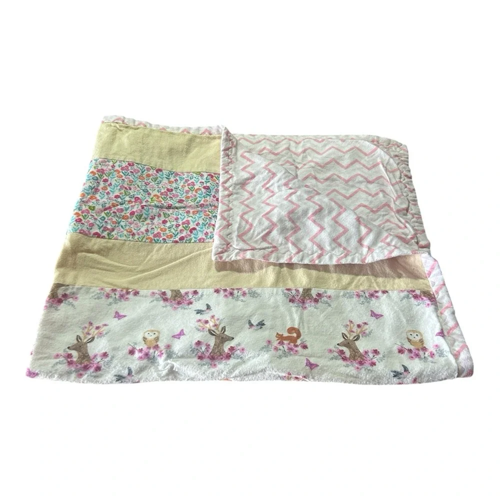 Woodland Deer And Chevron Flannel Baby Blanket 33x36 Inches